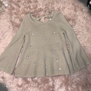 Bell sleeve embellished sweater
